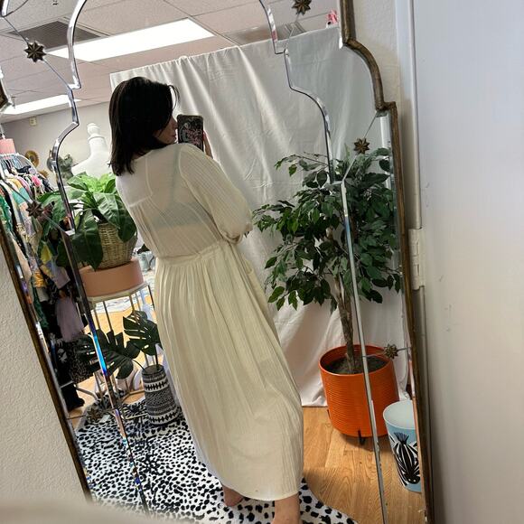 Long Sleeve Drawstring Detail Maxi Peasant Dress Ivory Size Small - Picture 2 of 5